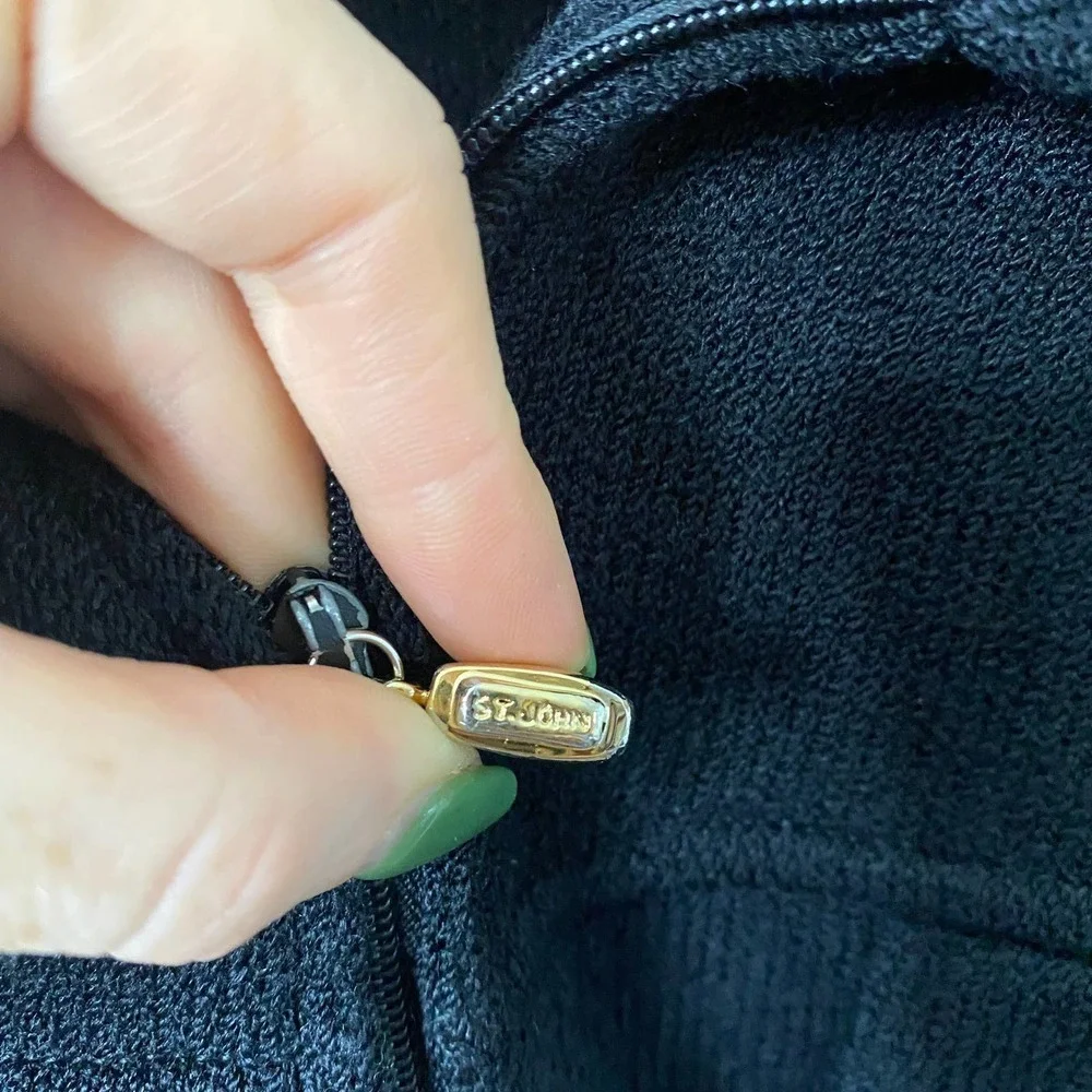 St. John Black Knit Full Zip Chest Pocket Sweater Jacket - Picture 3 of 4